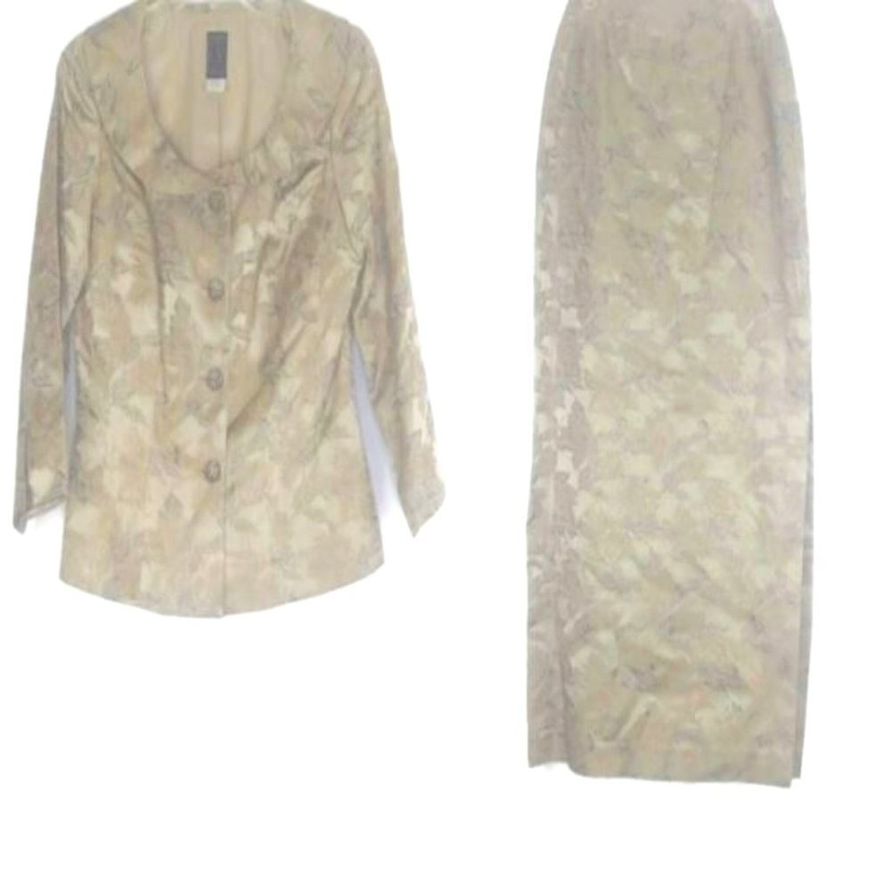 Vintage 80's KIR Gold Metallic Floral Maxi Skirt Set